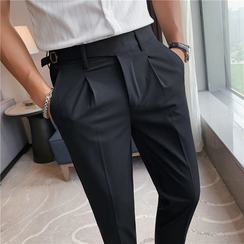 Slim Fit Ankle Trousers for Men - Formal Elastic Pants