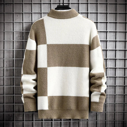 Men's Casual Round Neck Patchwork Sweater