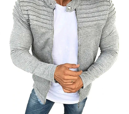 Men's Slim Fit Pleated Stripe Jacket with Zipper