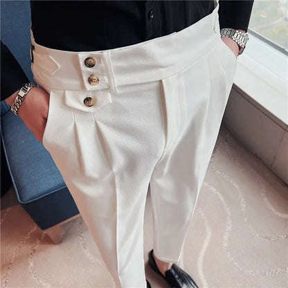 High-Quality Slim Fit Casual High-Waist Button Pants for Men