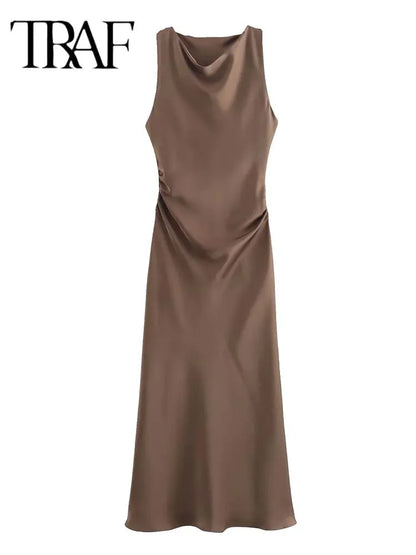 TRAF Women's Satin Sleeveless Midi Dress - Various Colors