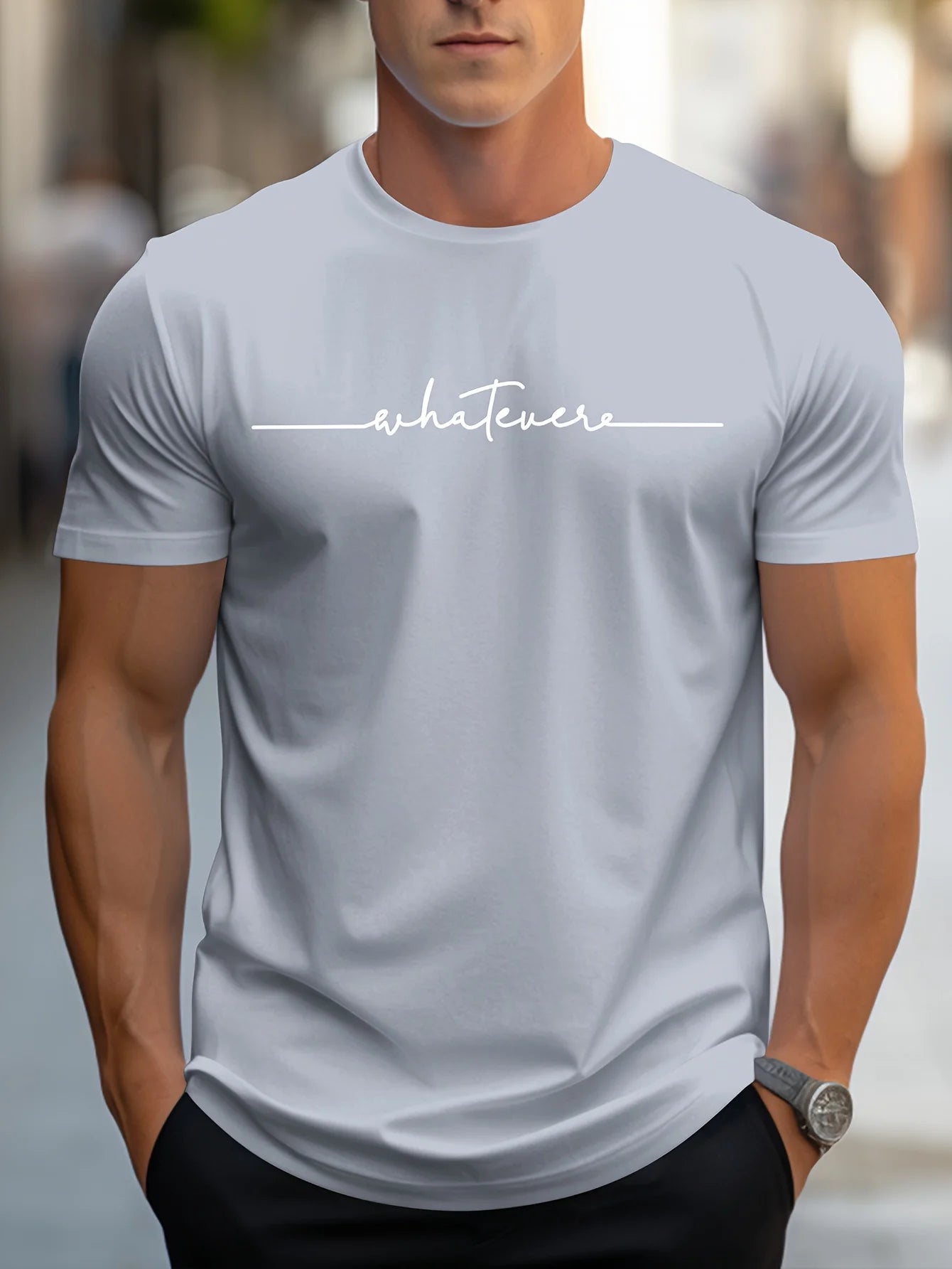 Men's Loose-Fit  Cotton Round Neck Short Sleeve T-Shirt with Letter Print