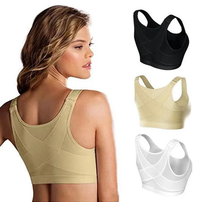 Front Closure Lift-Up Bra for Women with Cross Back Push-Up Design