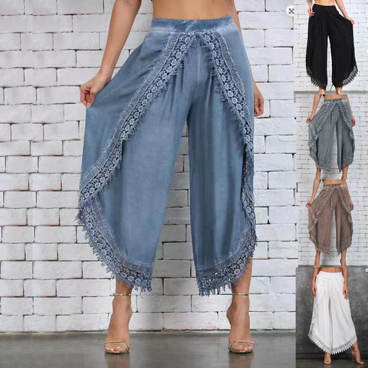 Women's Lace-Trimmed Baggy Harem  Pants - Various Colors