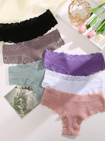 Set of 3 Women's Cotton Lace Panties - Floral Print & Trendy Patchwork Briefs