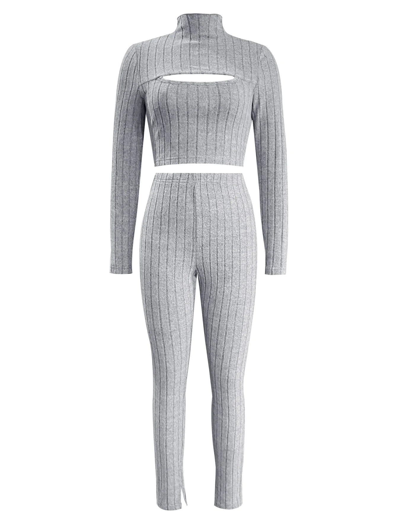 Long Sleeve Turtleneck Cut-Out Crop Top & Pants Set