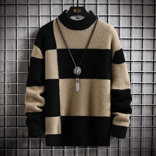 Men's Casual Round Neck Patchwork Sweater