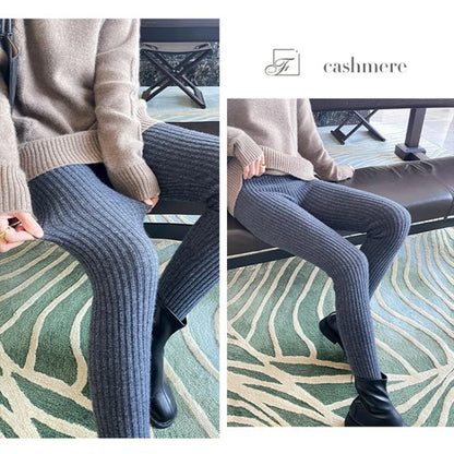 High-Waisted Slim Leggings for Women - Ribbed Knit Thermal Trousers with Ankle-Length Stretch Fit