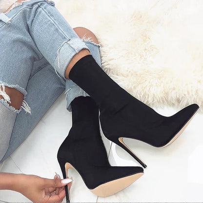 Satin Pointed Toe Short Ankle Boots with Low Heels for Women - Various Colors