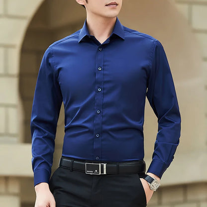 Men's Slim Fit Long Sleeve Formal Cotton Shirt