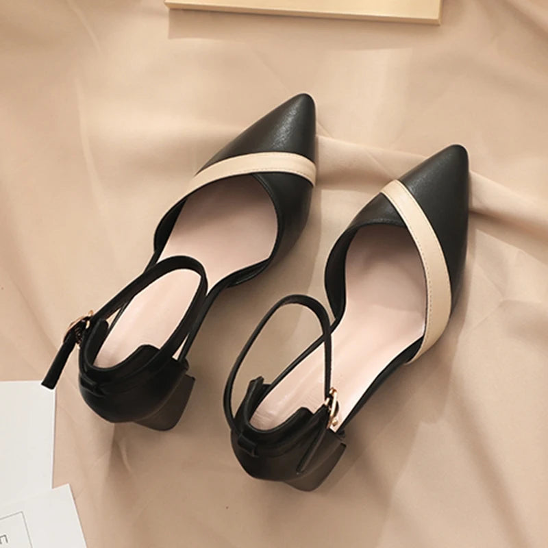 Dual Colored Pointed Toe Ankle Strap High Heels for Women