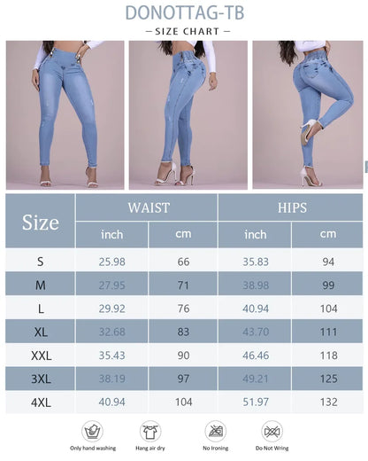 High-Waisted Women's Stretch Denim Pants -  Slim Fit, Trendy Vintage Style