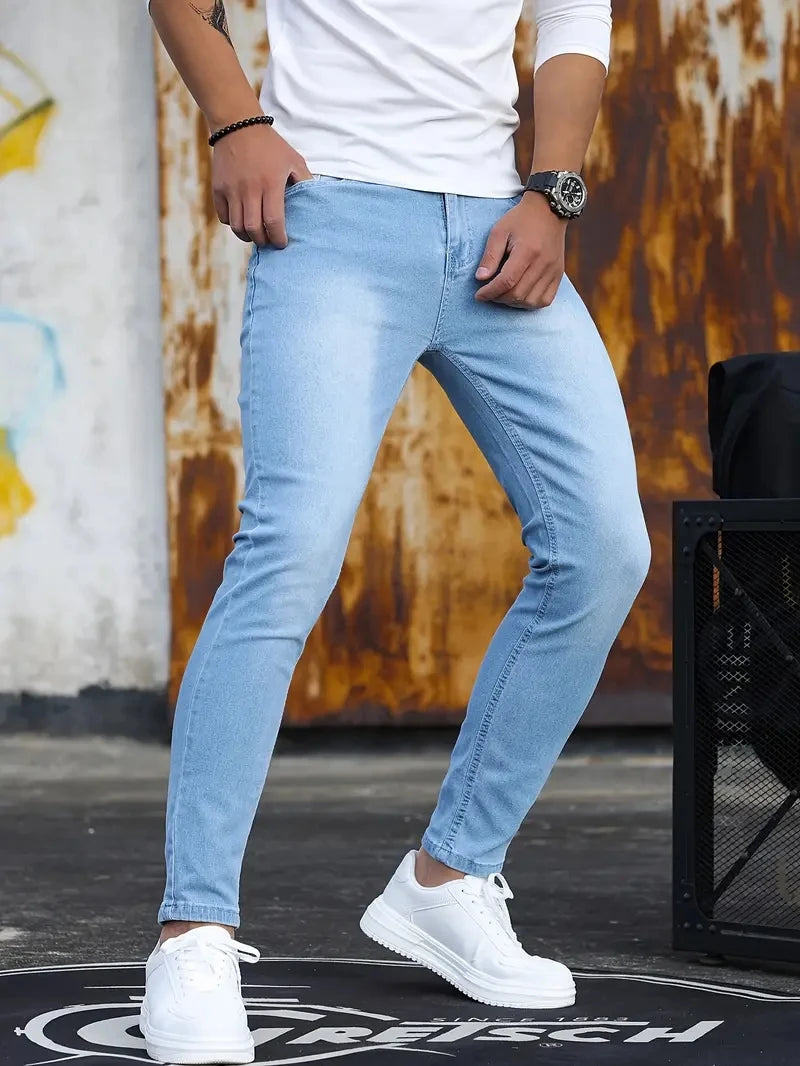 Men's Retro Washed Stretch Slim Fit Zipper Jeans-Various Colors