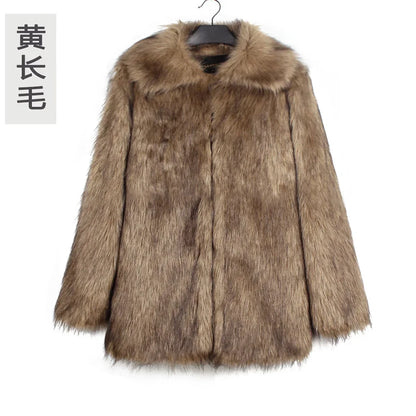 Men's Thick Fluffy Faux Fur Coat with Long Sleeves