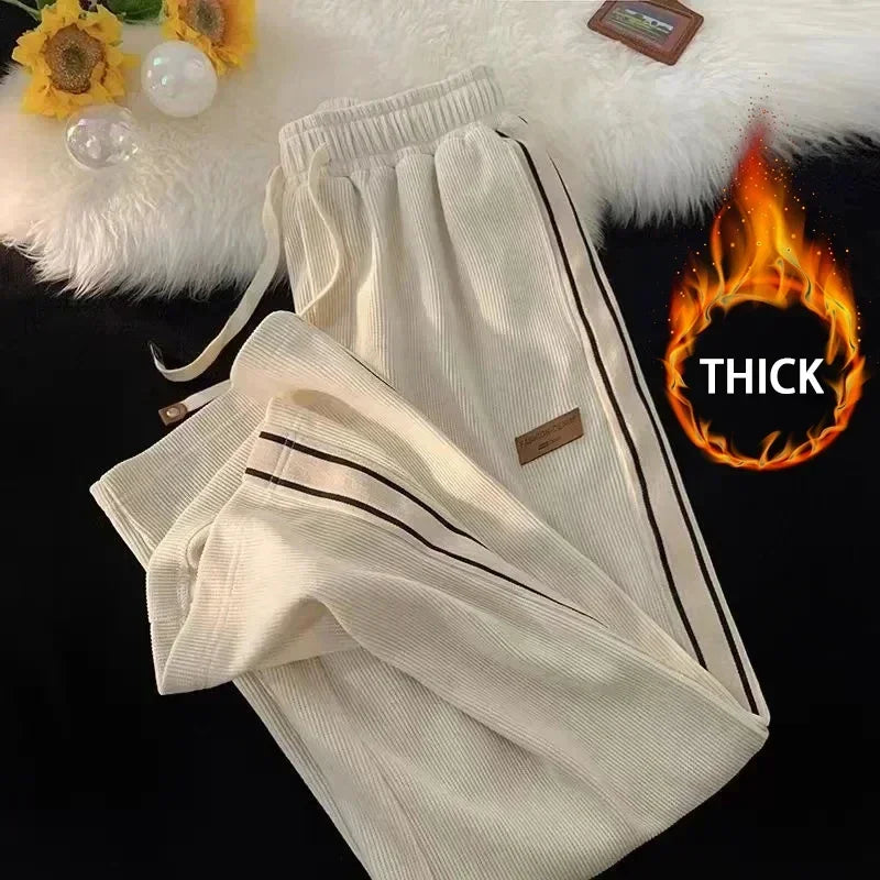 All Striped Women's Corduroy Joggers - Thick High Waist Drawstring Wide Leg Fit