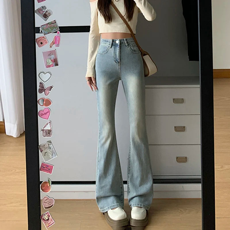 Women's High Waist Flare Stretch Skinny Jeans - Fashionable Denim Pants