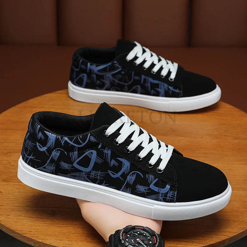 Men's Graffiti-Print Vulcanized Canvas Sneakers