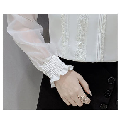 Chiffon White Long Sleeve Blouse for Women