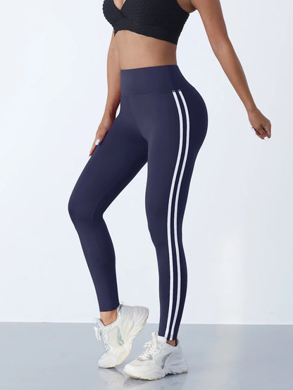 Women's High-Waisted Striped Stretch Yoga Pants/Leggings