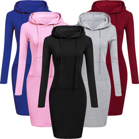 Chic Hooded Long Dress for Women - Various Colors