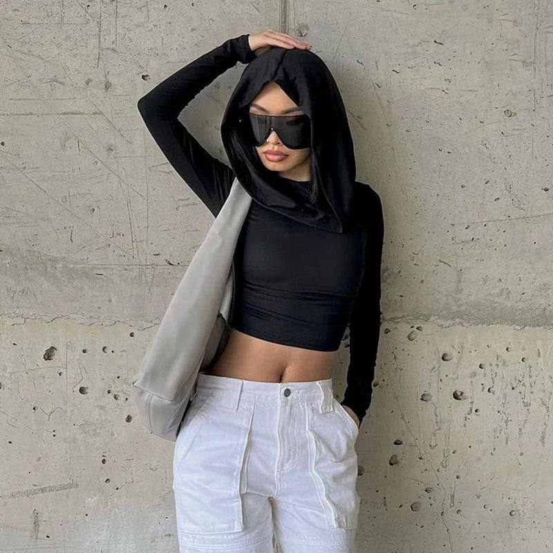 Women's Slim Fit Long Sleeve Hooded Crop Top