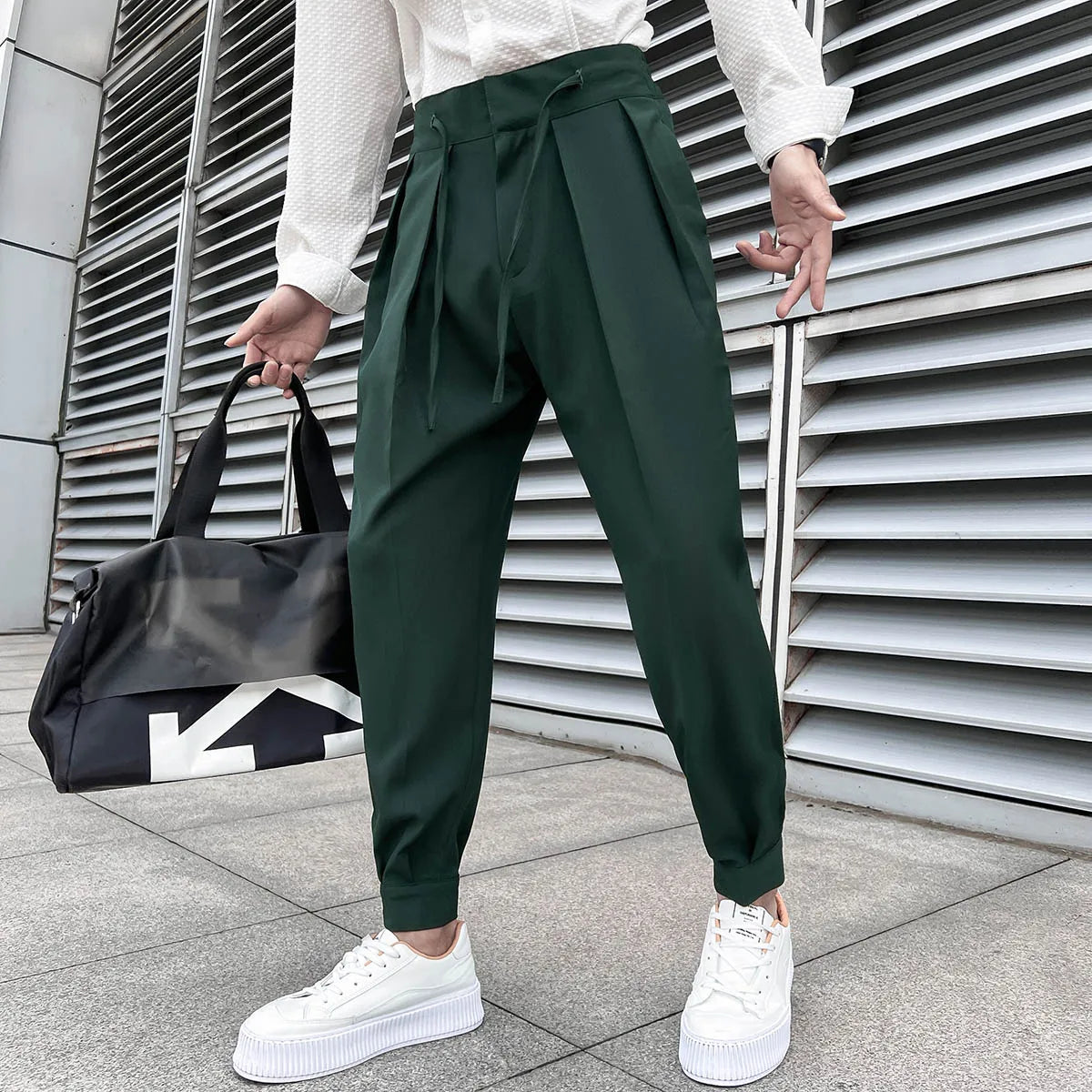 Men's Loose Fit Drape Pants with Elastic Waistband - Various Colors