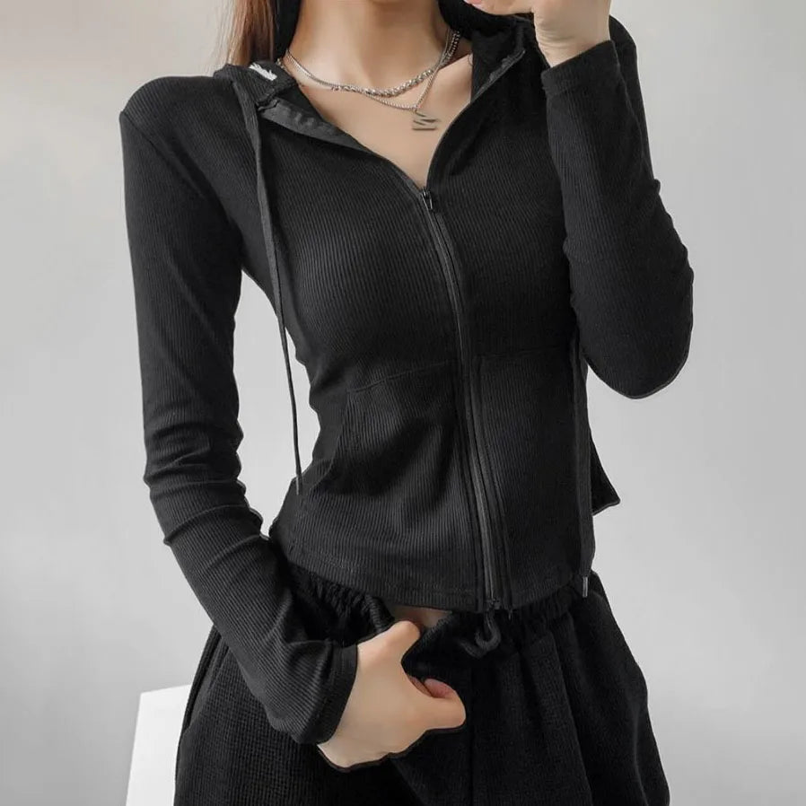 Slim Fit Zip-Up Hooded Jacket for Women - Various Colors