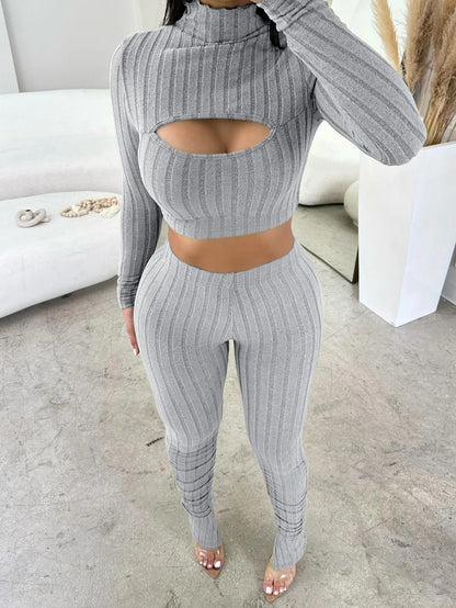 Long Sleeve Turtleneck Cut-Out Crop Top & Pants Set