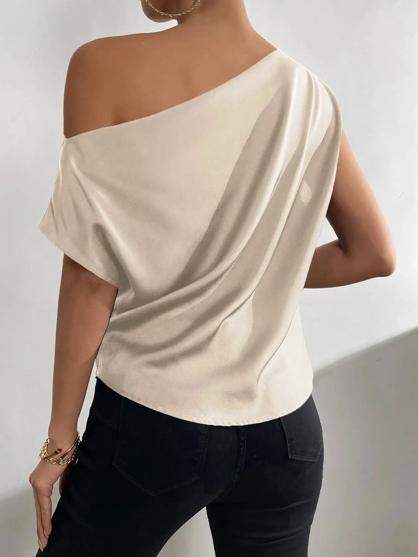 Asymmetric Slant Neck Blouse - Folded Single Shoulder Detail