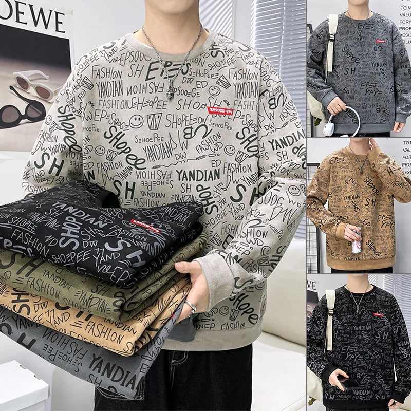 Men's Casual Harajuku-Style Graffiti Print Sweater