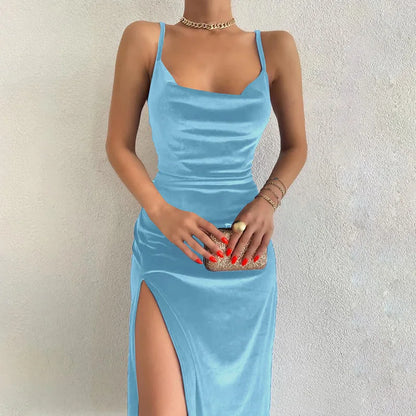 Slim Halter Dress with Side Cutout for Women