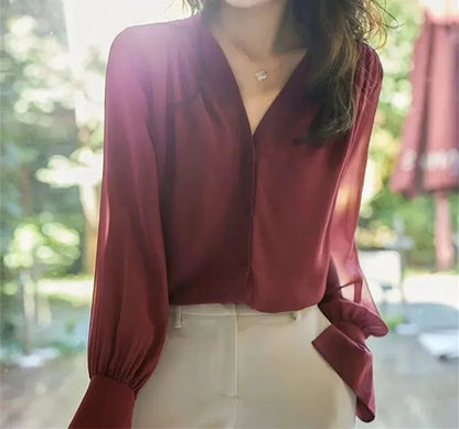 Chic Long Sleeve Ruffled Chiffon Blouse for Women  - Various Colors