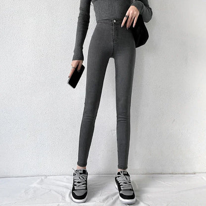 Super Stretch Gray High-Waisted Skinny Jeans for Women-Various Colors