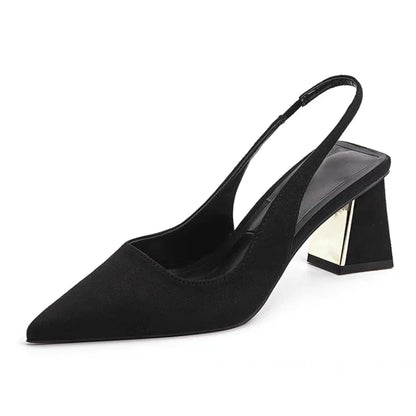 Stylish Solid Color Pointed-Toe Women's Slip-On Back Strap Heels