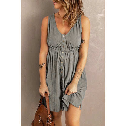 Womens  Sleeveless Buttoned Down Dress - Various Colors