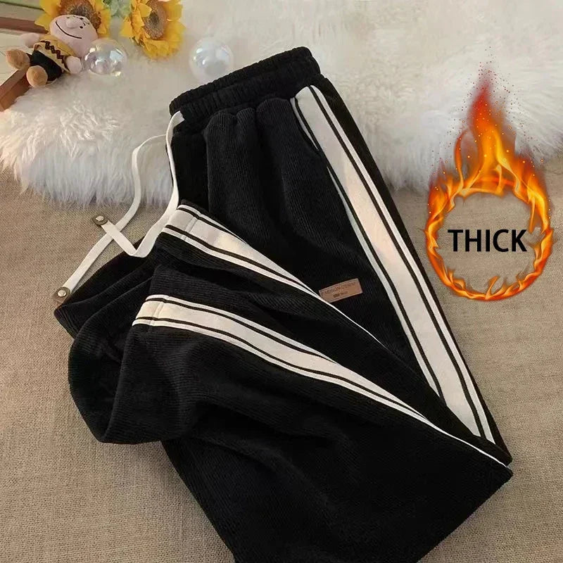 All Striped Women's Corduroy Joggers - Thick High Waist Drawstring Wide Leg Fit