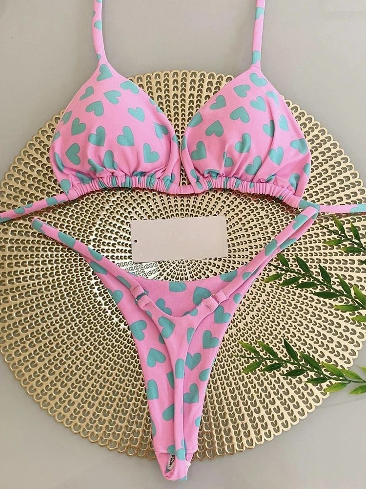 Women Leopard Print  Thong Swimsuit Two Pieces Bikini