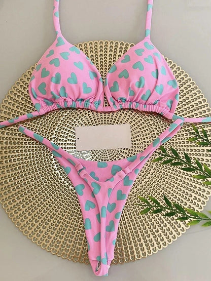 Women Leopard Print  Thong Swimsuit Two Pieces Bikini