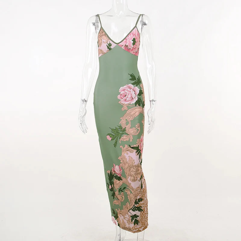 Slim Long Sleeveless Floral Print Dress for Women - Various Colors