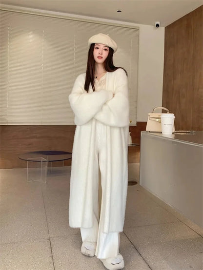 Women's Loose Knee-Length Thick Faux Mink Fleece Coat