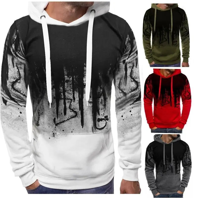 Gradient Print Men's Loose-Fit Hooded Sweater - Various Colors