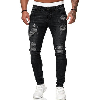 Trendy Vintage Wash Ripped Skinny Jeans for Men - Various Colors