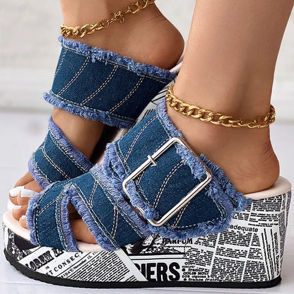 Women's Casual Fashion Denim Wedge Sandals