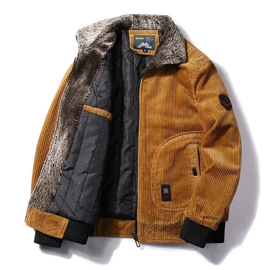 Men's Warm Corduroy Thermal Windbreaker Jacket with Fur Collar