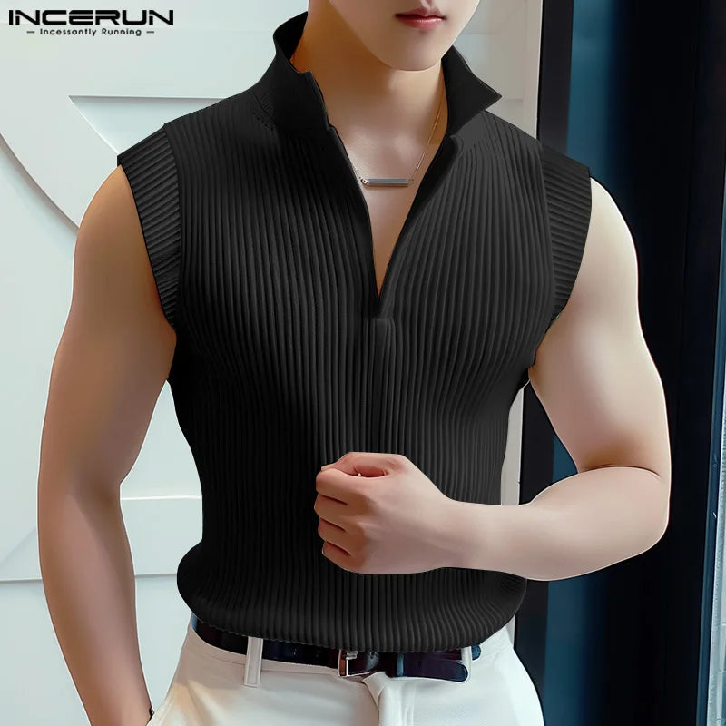 Men's Slim Fit Sleeveless Zip-Up High Collar Tank Top