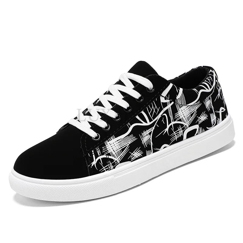 Men's Graffiti-Print Vulcanized Canvas Sneakers