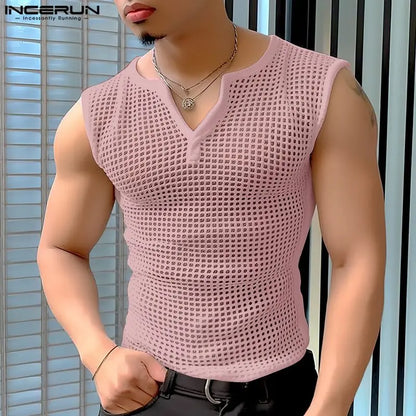 Men's Mesh V-Neck Transparent Tank Top