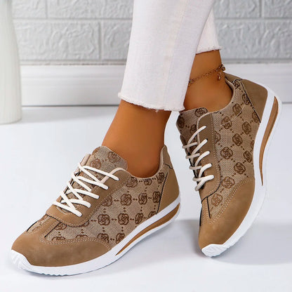 Women's Casual Lace-Up Walking Sneakers – Comfortable and Versatile Flat Design