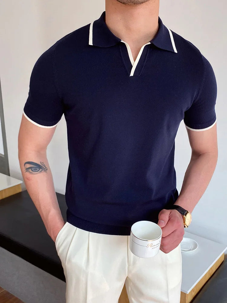 Men's Short Sleeve Polo Shirt with Turn-Down Collar