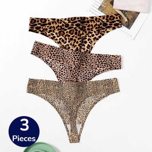 3-Piece Women's Fashion Leopard Thong Set - Seamless, Breathable, and Cozy Sexy Lingerie G-Strings